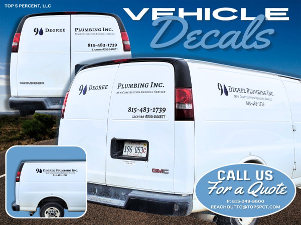 Custom vehicle logo decals and branded car graphics installed in Joliet Illinois