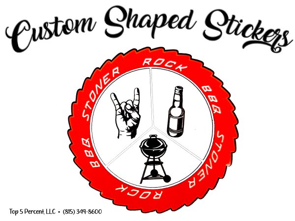 Custom die cut stickers and contour cut vinyl decals printed in Joliet, Illinois