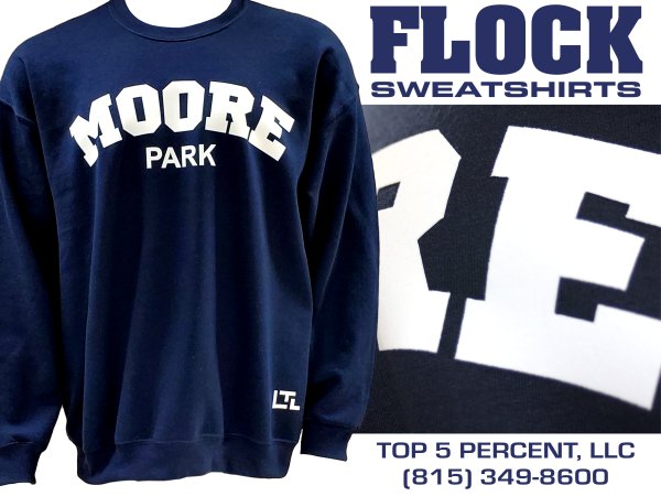 Custom flock vinyl shirts with dimensional velvet print in Joliet Illinois