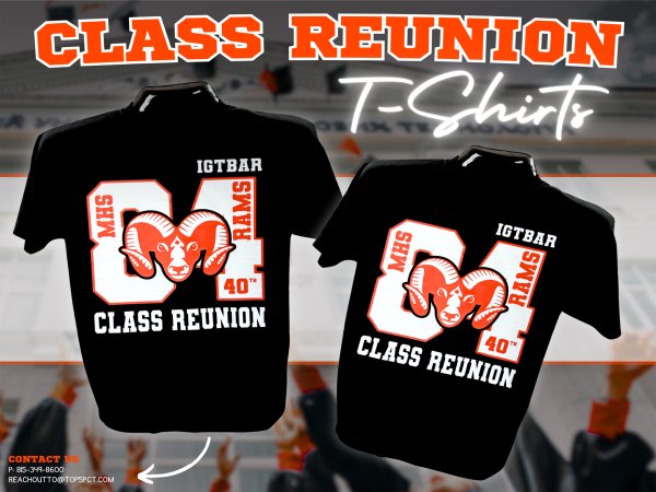 Custom class reunion shirts no minimum order, printed in Joliet and Shorewood IL