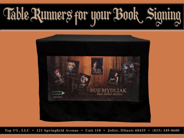 Company branded table runner printed in Joliet Illinois